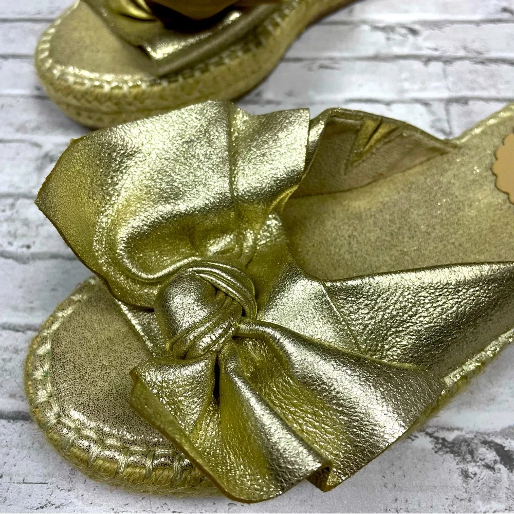 Crown & Ivy Womens Keisha Metallic Bow Espadrille Slide Sandals Sz 7 Preppy Gold - Picture 6 of 10